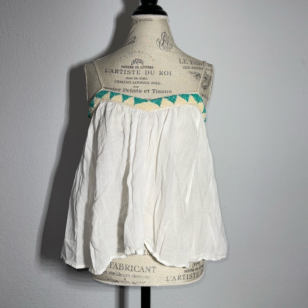 American Eagle Outfitters White Tank Top with Teal Trim